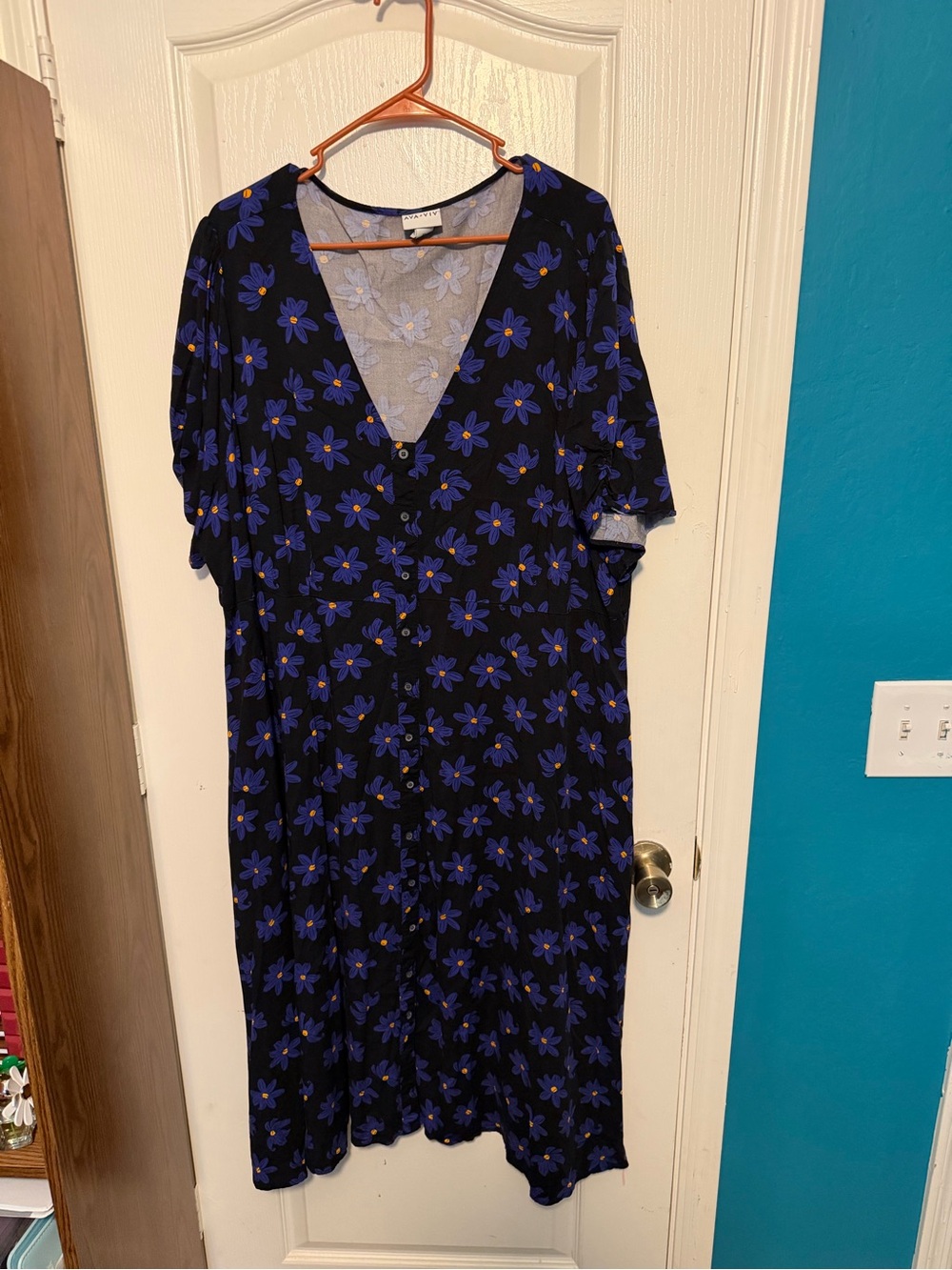 Ava & Viv Black Midi Dress with Blue Floral Print